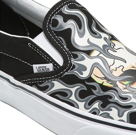 T Nis Masculino Vans Slip On Flame Skull Black True White Home