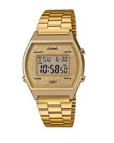 Relógio Casio Vintage Digital Vintage Desenho da Face Glitter B640WGG-9DF - Dourado
