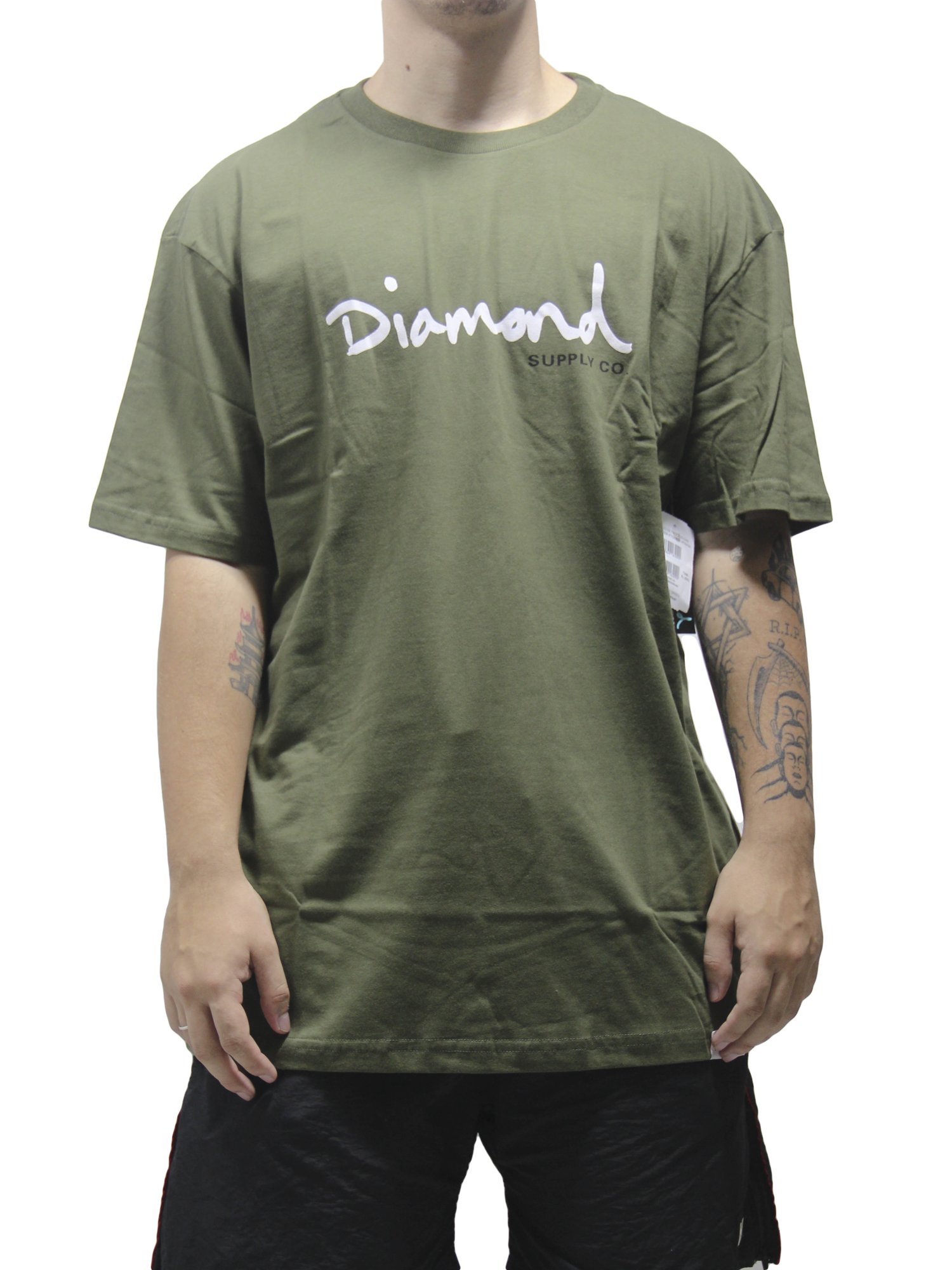 Camiseta Masculina Diamond Og Script Manga Curta Estampada - Verde