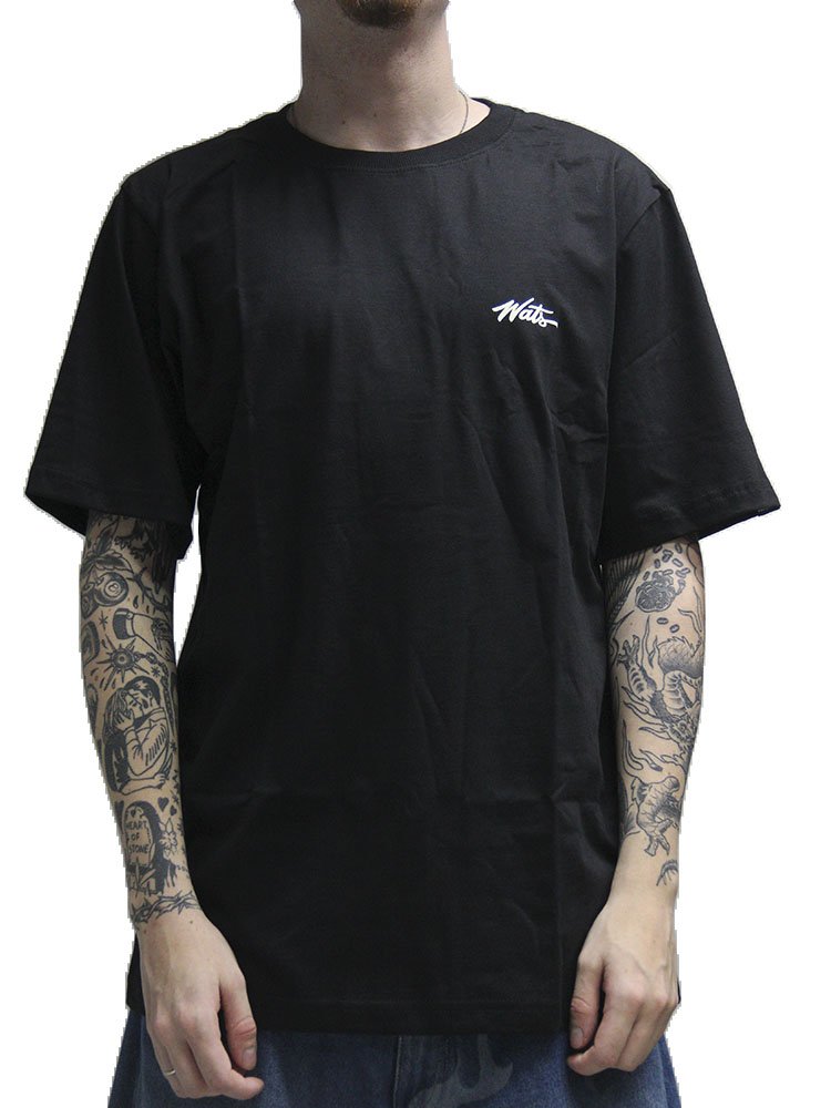 Camiseta Masculina Wats Tag Boton Manga Curta Estampada - Preto