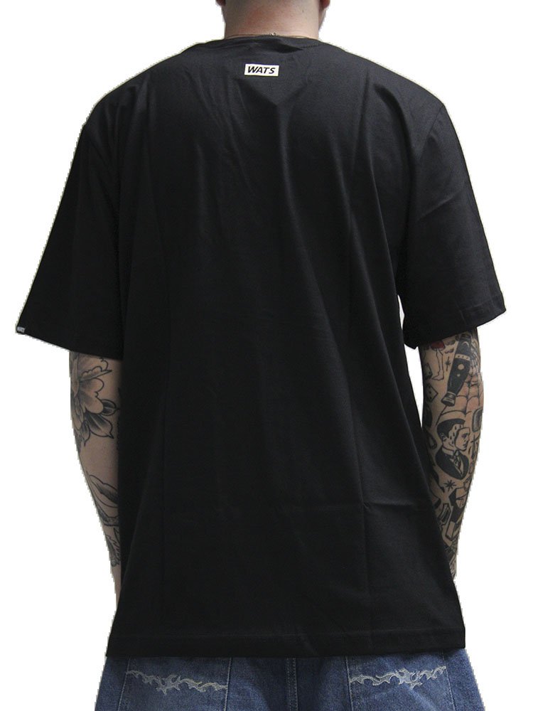 Camiseta Masculina Wats Tag Boton Manga Curta Estampada - Preto