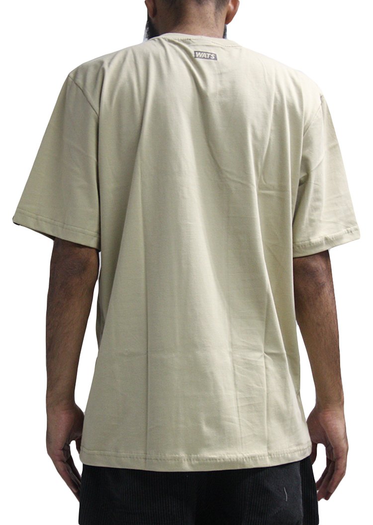 Camiseta Masculina Wats Tag Manga Curta Estampada - Bege