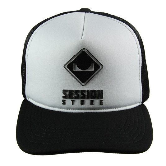Boné Session Classico Unissex Snapback Trucker Aba Curva - Branco/Preto