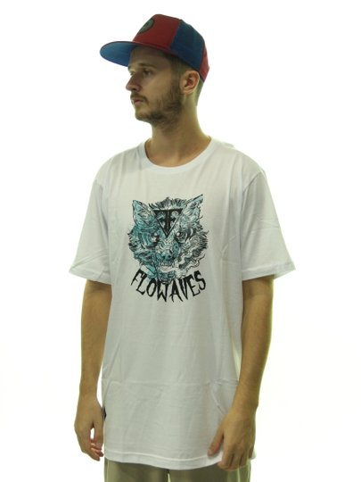 Camiseta Masculina FLo Waves Wolf Estampada Manga Curta - Branco