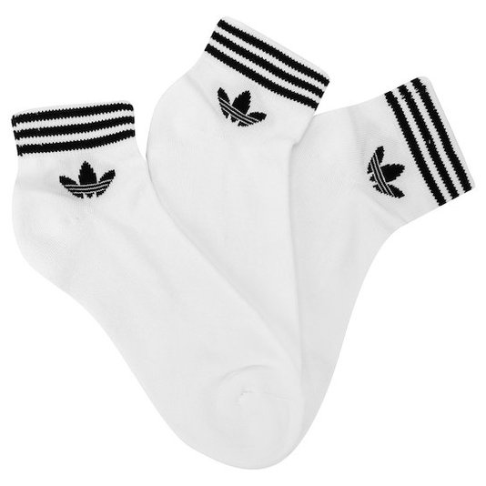 Meia Masculina Adidas Ankle Stripes Cano Médio com 3 Pares - Branco