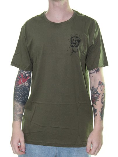 Camiseta Masculina Surfly Loguinho Caveira Manga Curta - Verde Militar