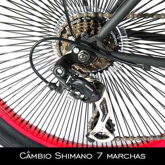 Bicicleta Psycle Naja 7 Marchas - Preto/Vermelho