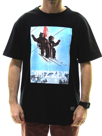 Camiseta Masculina Grizzly Ridge Estampada Manga Curta - Preto