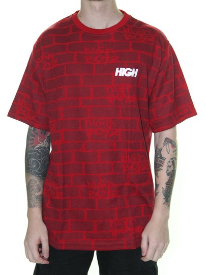 Camiseta Masculina High Jacquard Bricks Manga Curta - Vermelho