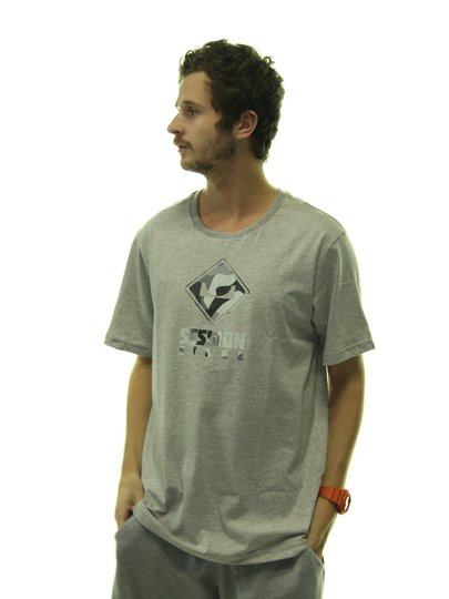 Camiseta Masculin Session Logo Forest Estampada Manga Curta - Cinza Mesclado