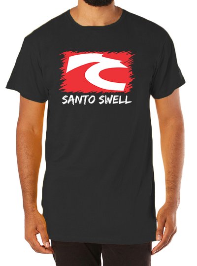 Camiseta Santo Swell Logo Classico de Algodão Estampada Manga Curta Cor Preto
