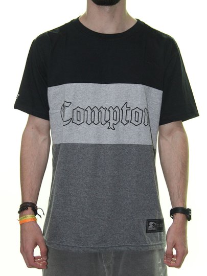 Camiseta Masculina Starter Compton III Manga Curta - Preto/Cinza Mesclado