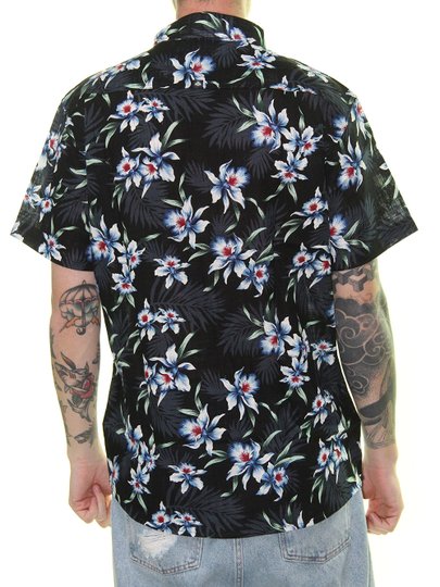 Camisa Masculina Surfly Coqueiros Manga Curta - Preto