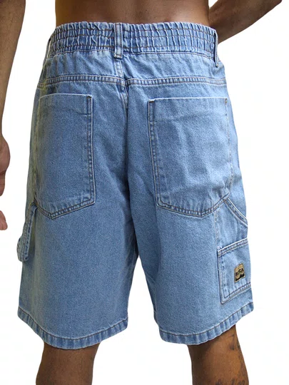 Bermuda De Elástico Masculina Blinca Jogger Bolso Carpinteiro - Jeans