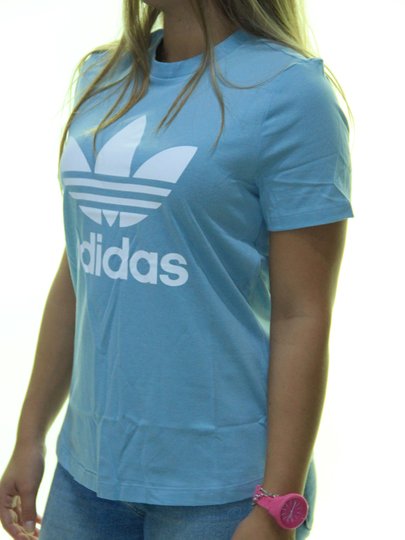 Blusinha Feminina Adidas Trefoil Estampada Manga Curta - Azul Claro