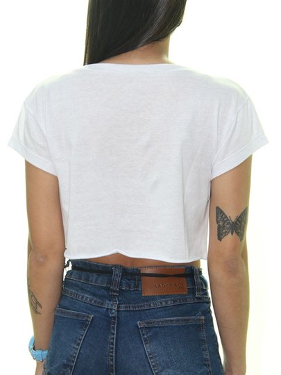 Blusinha Feminina Cropped Santta Maré Vintage Manga Curta - Branco