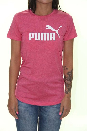 Blusinha Feminina Puma Essentials Heather Tee Bright Manga Curta Estampado - Rosa Mesclado