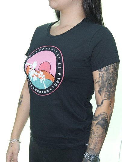 Blusinha Feminina Session Happy Girls Manga Curta Estampada - Preto
