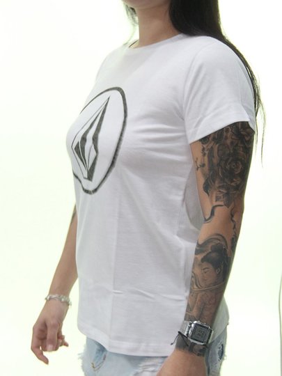 Blusinha Feminina Volcom So Far Out Manga Curta Estampada - Branco