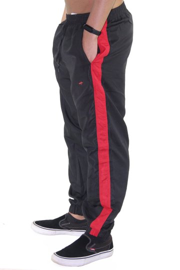 Calça Aston Sintetica Elastico Stripe - Preto/Vermelho