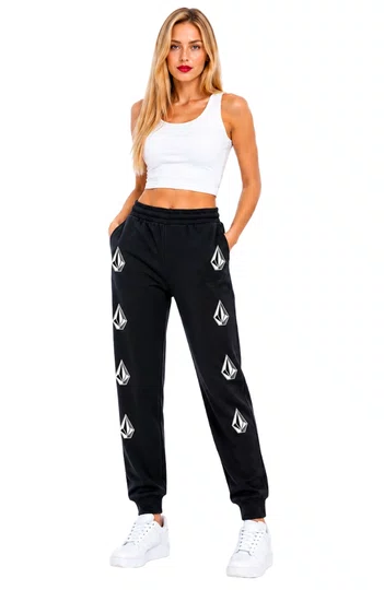Calça de Moletinho Feminina Volcom Deadly Stone - Preto/Branco