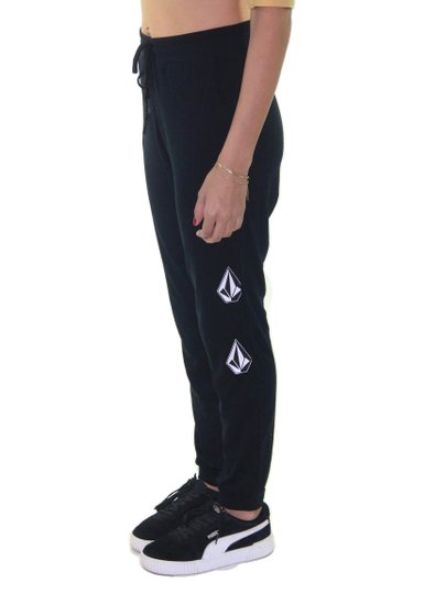 Calça de Moletinho Feminina Volcom Deadly Stone - Preto/Branco