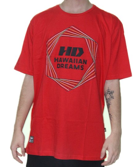 Camiseta Masculina HD Lines Manga Curta Estampada - Vermelho