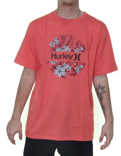Camiseta Masculina Hurley Silk Crush Floral Manga Curta Estampada - Laranja Mesclado