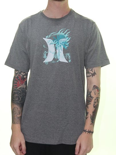 Camiseta Masculina Hurley Silk Surf Manga Curta Estampada - Cinza Mescla Escuro