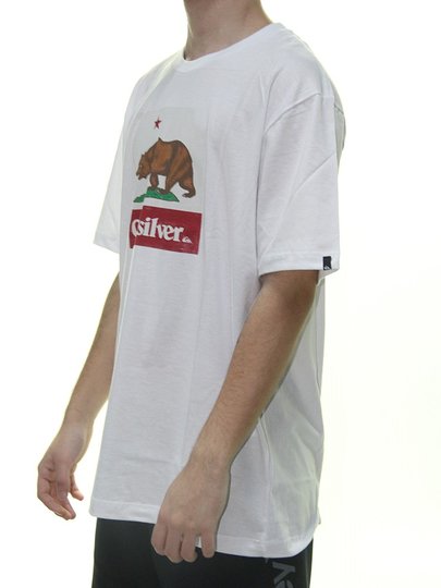 Camiseta Masculina Quiksilver CA Bear Manga Curta Estampada - Branco