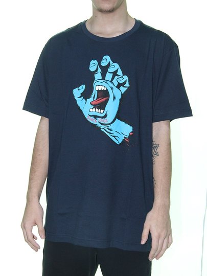 Camiseta Masculina Santa Cruz Screaming Hand Manga Curta Estampada - Marinho