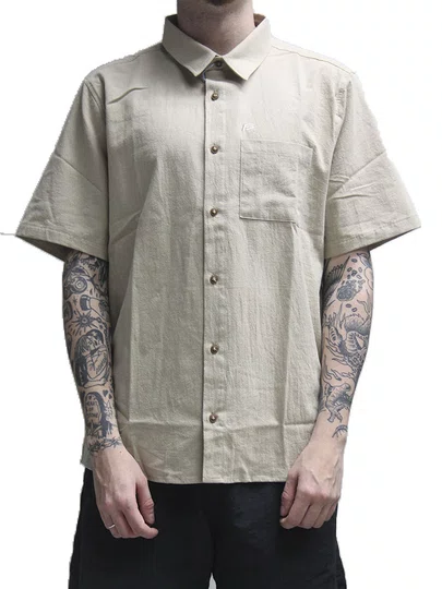 Camisa De Botão Freesurf Shell Manga Curta - Khaki