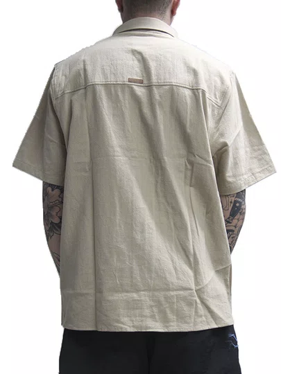 Camisa De Botão Masculina Freesurf Shell Manga Curta - Khaki