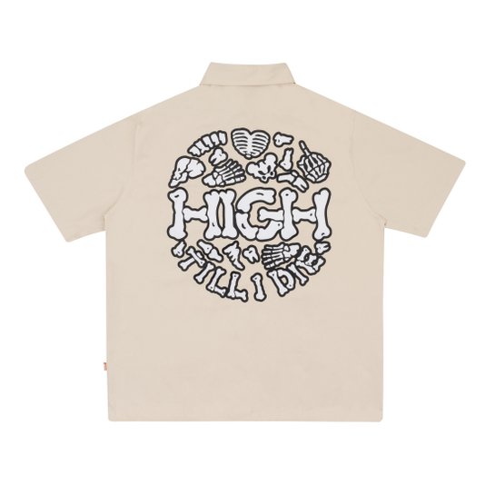 Camisa De Botão High Bones Manga Curta Estampada - Bege