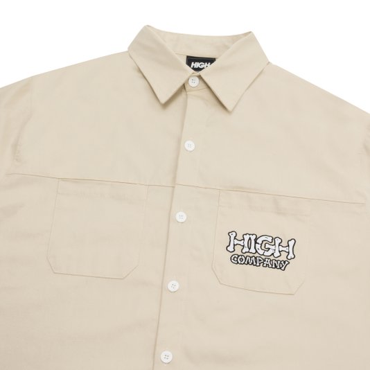 Camisa De Botão High Bones Manga Curta Estampada - Bege