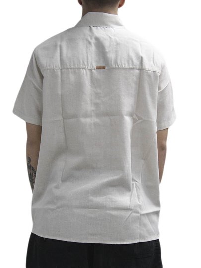Camisa De Botão Masculina Freesurf Linen Manga Curta Estampada - Caqui