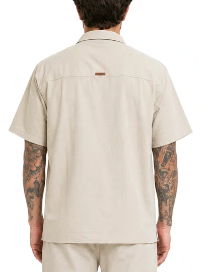 Camisa De Botão Masculina Freesurf Shell Manga Curta - Khaki