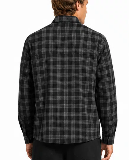 Camisa De Botão Masculina Plano C Flanela Manga Longa - Preto/Cinza