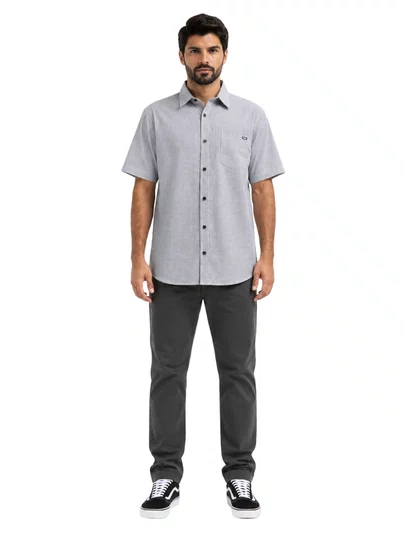 Camisa De Botão Masculina Plano C Grindline Manga Curta Estampada - Preto/Branco