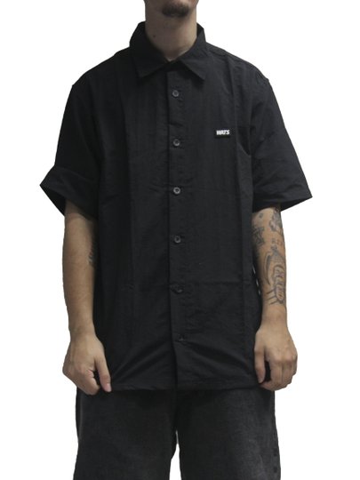 Camisa De Botão Masculina Wats Mac Power Nylon Manga Curta Estampada - Preto