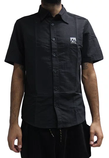 Camisa De Botão Masculina Wats Mazzuchini Manga Curta Estampada - Preto