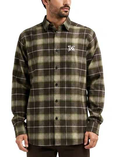 Camisa De Botão Masculina Xadrez Plano C Dryland Flannel - Verde/Bege