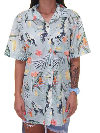 Camisa Feminina Loveboard Listras Hawaii Mang Curta - Sortida