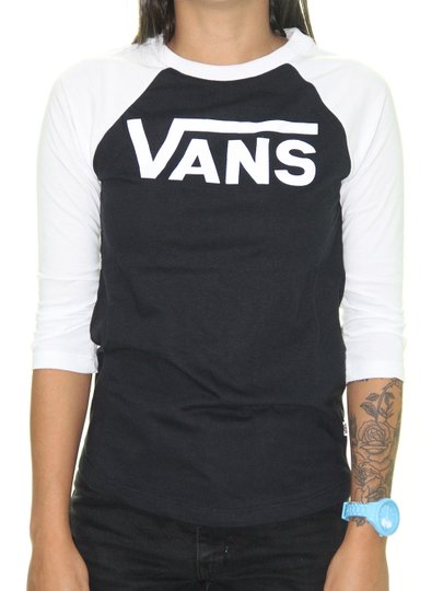 Camisa Feminina Vans Flying Reglan 3/4 - Preto/Branco