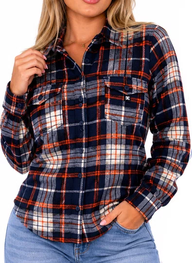 Camisa Flanela Feminina DcShoes Star basic - Preto/Laranja/Cinza