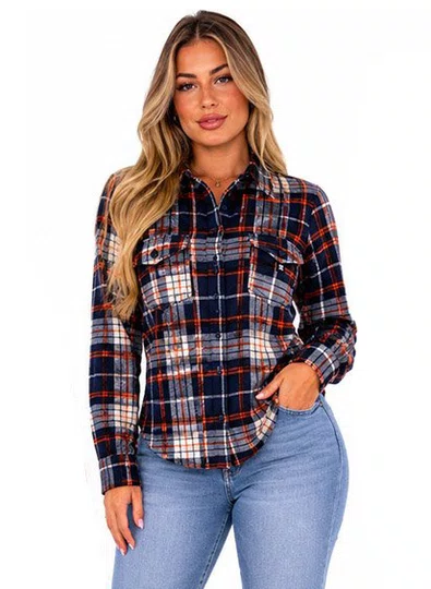 Camisa Flanela Feminina DcShoes Star basic - Preto/Laranja/Cinza