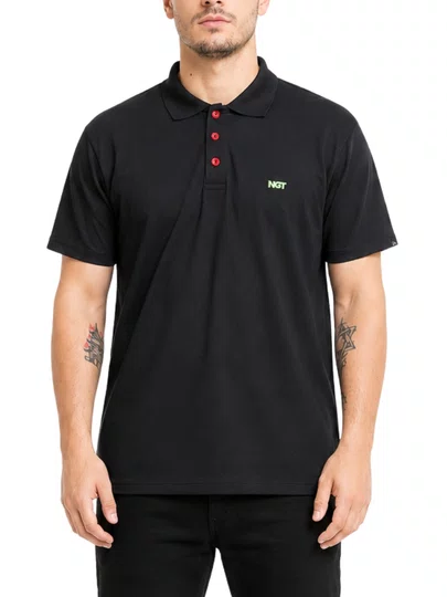 Camisa Gola Polo Masculina Nugget Manga Curta Estampad - Preto