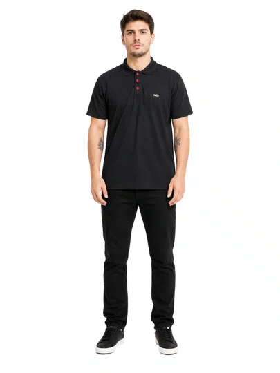 Camisa Gola Polo Masculina Nugget Manga Curta Estampad - Preto