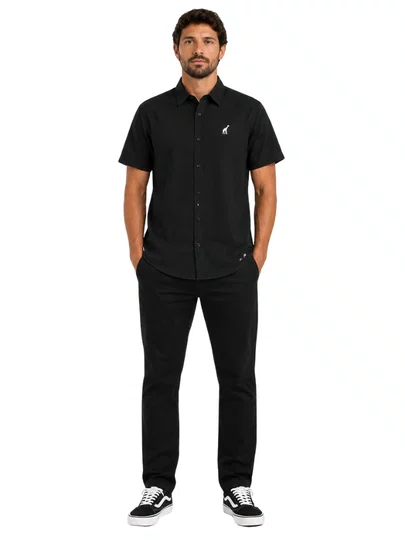 Camisa Masculina LRG 47 Woven Manga Curta Estampada - Preto