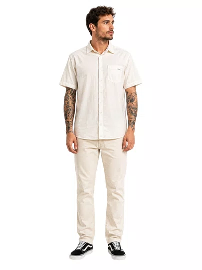 Camisa Masculina RC Classic Surf Linen Manga Curta Estampada - Off White
